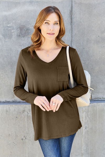 Basic Bae Full Size V-Neck Long Sleeve Top - Loulou Boutique