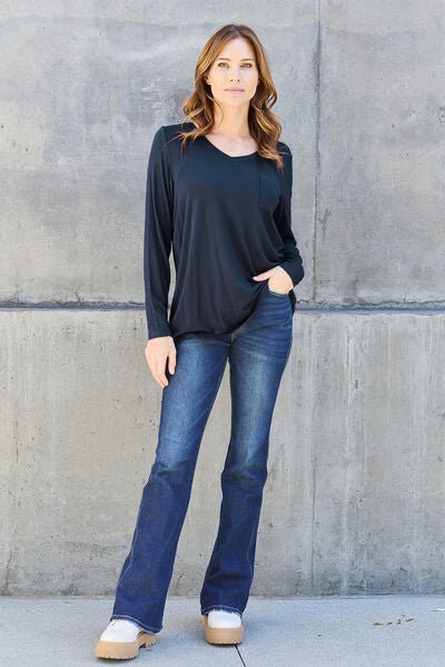 Basic Bae Full Size V-Neck Long Sleeve Top - Loulou Boutique