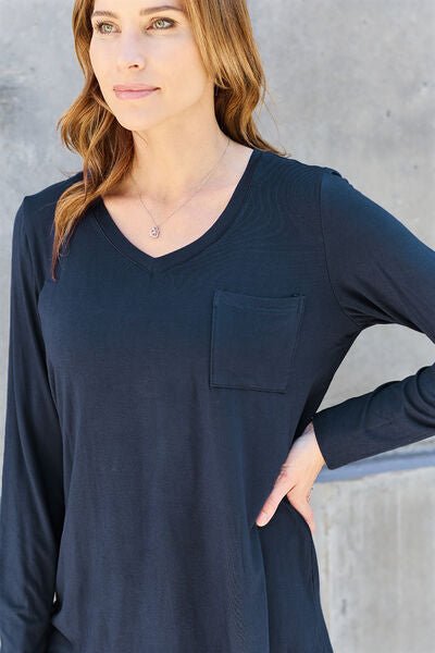 Basic Bae Full Size V-Neck Long Sleeve Top - Loulou Boutique