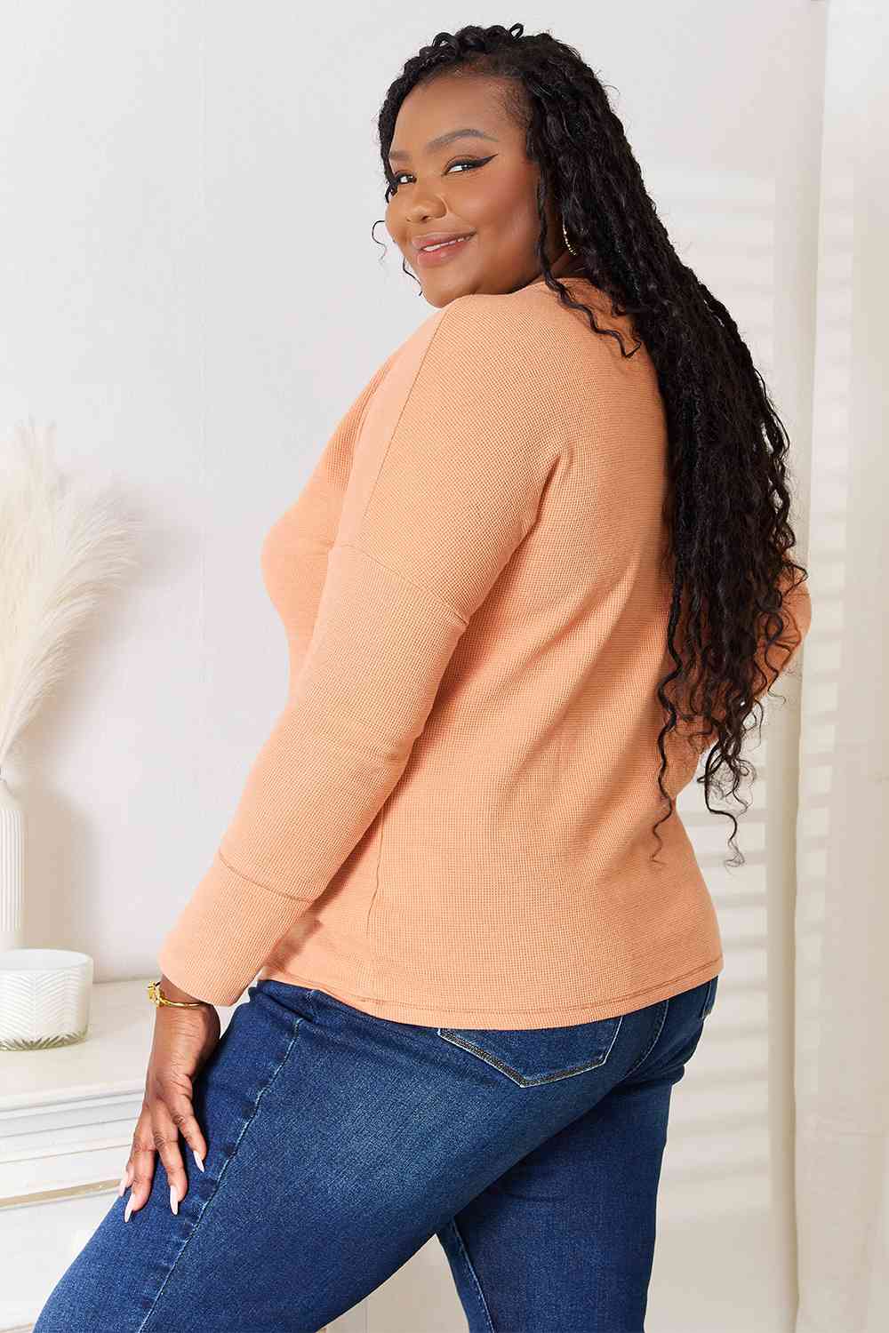 Basic Bae Half Button Long Sleeve Top - Loulou Boutique