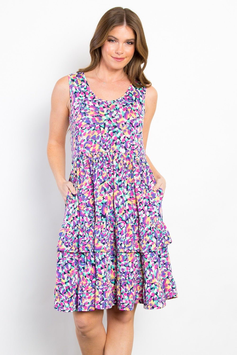 Be Stage Full Size Print Wrinkle Free Ruffled Dress - Loulou Boutique