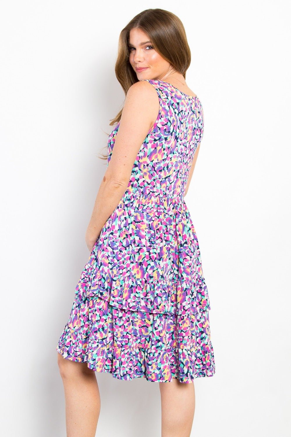 Be Stage Full Size Print Wrinkle Free Ruffled Dress - Loulou Boutique