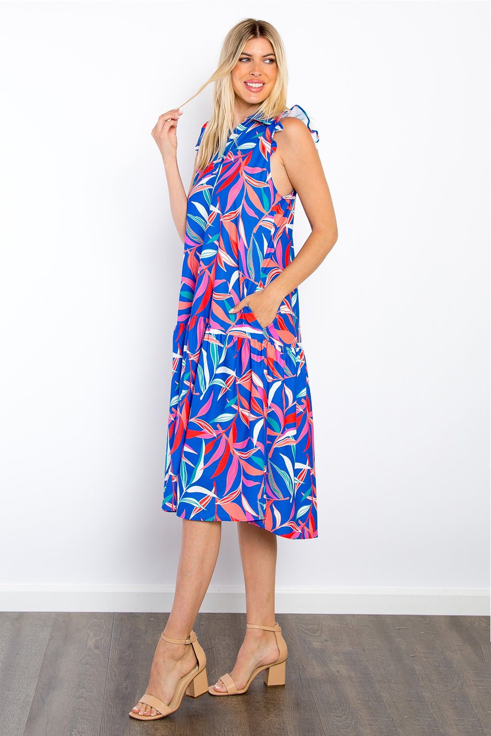 Be Stage Print Ruffled Midi Dress with Pockets - Loulou Boutique