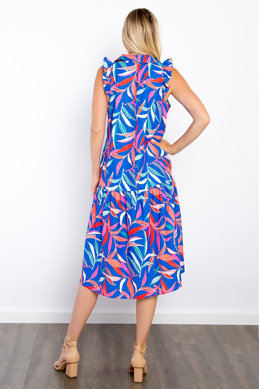 Be Stage Print Ruffled Midi Dress with Pockets - Loulou Boutique