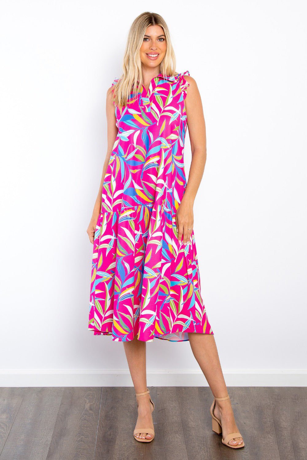 Be Stage Print Ruffled Midi Dress with Pockets - Loulou Boutique