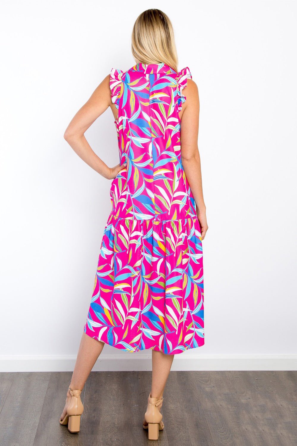 Be Stage Print Ruffled Midi Dress with Pockets - Loulou Boutique