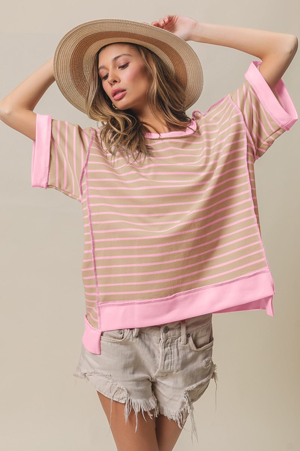 BiBi Exposed Seam Stripe Contrast T - Shirt - Loulou Boutique