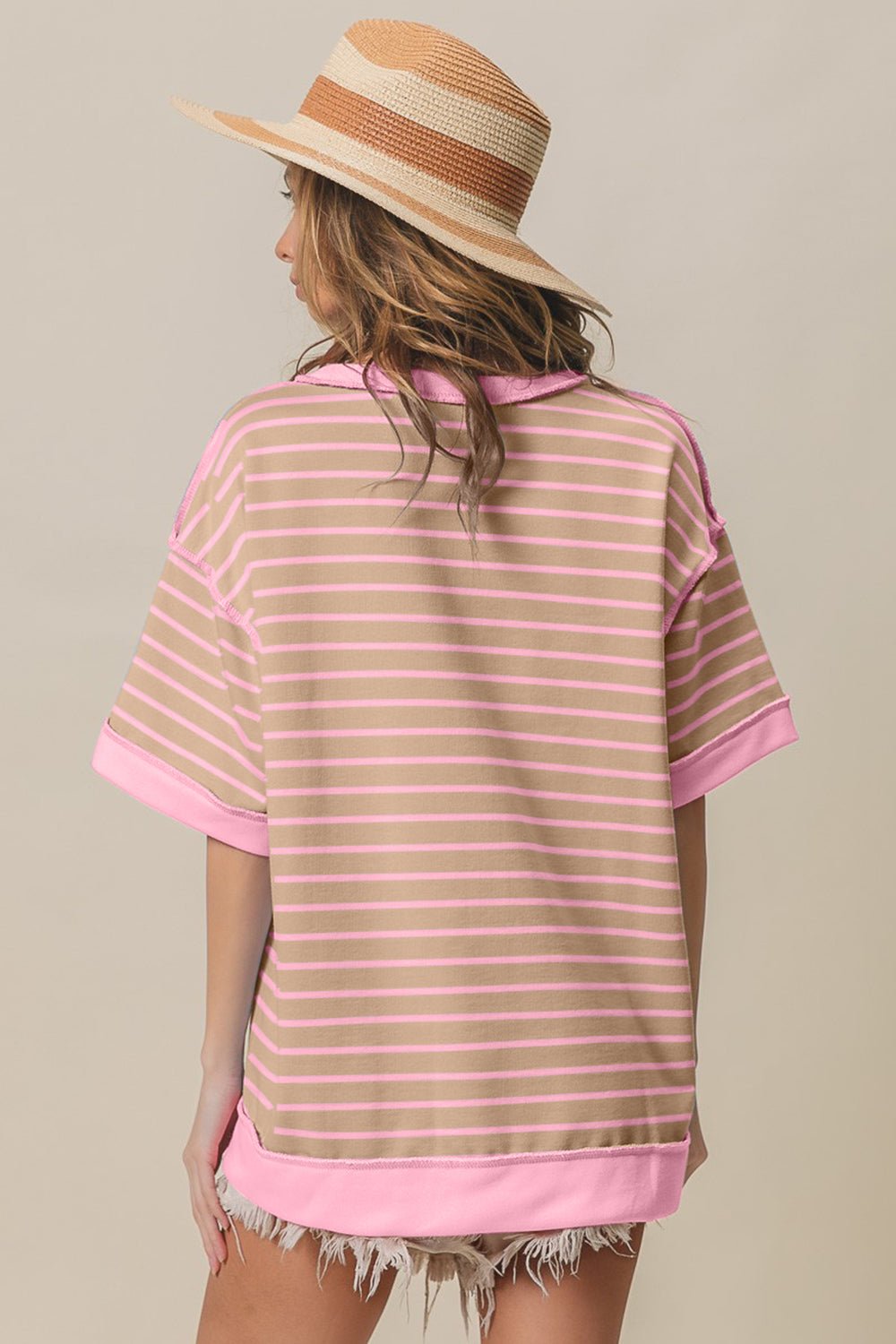 BiBi Exposed Seam Stripe Contrast T - Shirt - Loulou Boutique