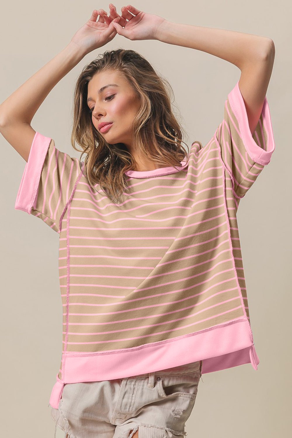 BiBi Exposed Seam Stripe Contrast T - Shirt - Loulou Boutique