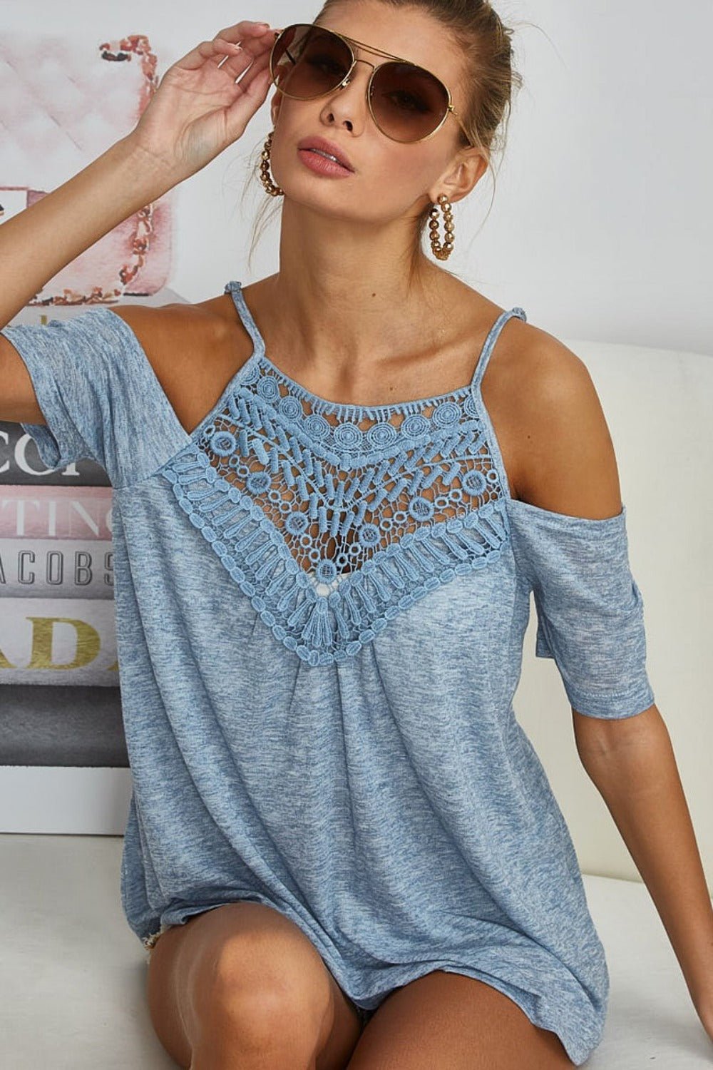 BiBi Front Crochet Lace Adjustable Strap Top - Loulou Boutique