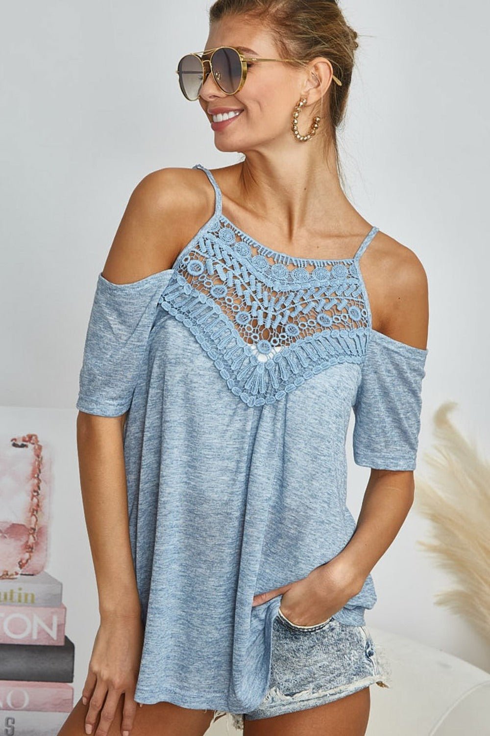 BiBi Front Crochet Lace Adjustable Strap Top - Loulou Boutique