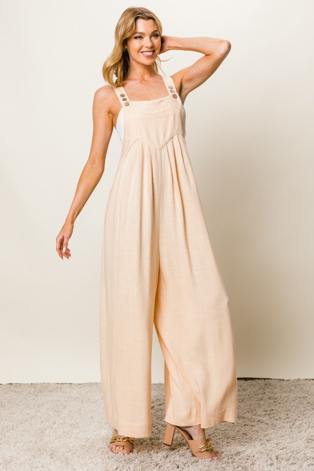 BiBi Texture Sleeveless Wide Leg Jumpsuit - Loulou Boutique