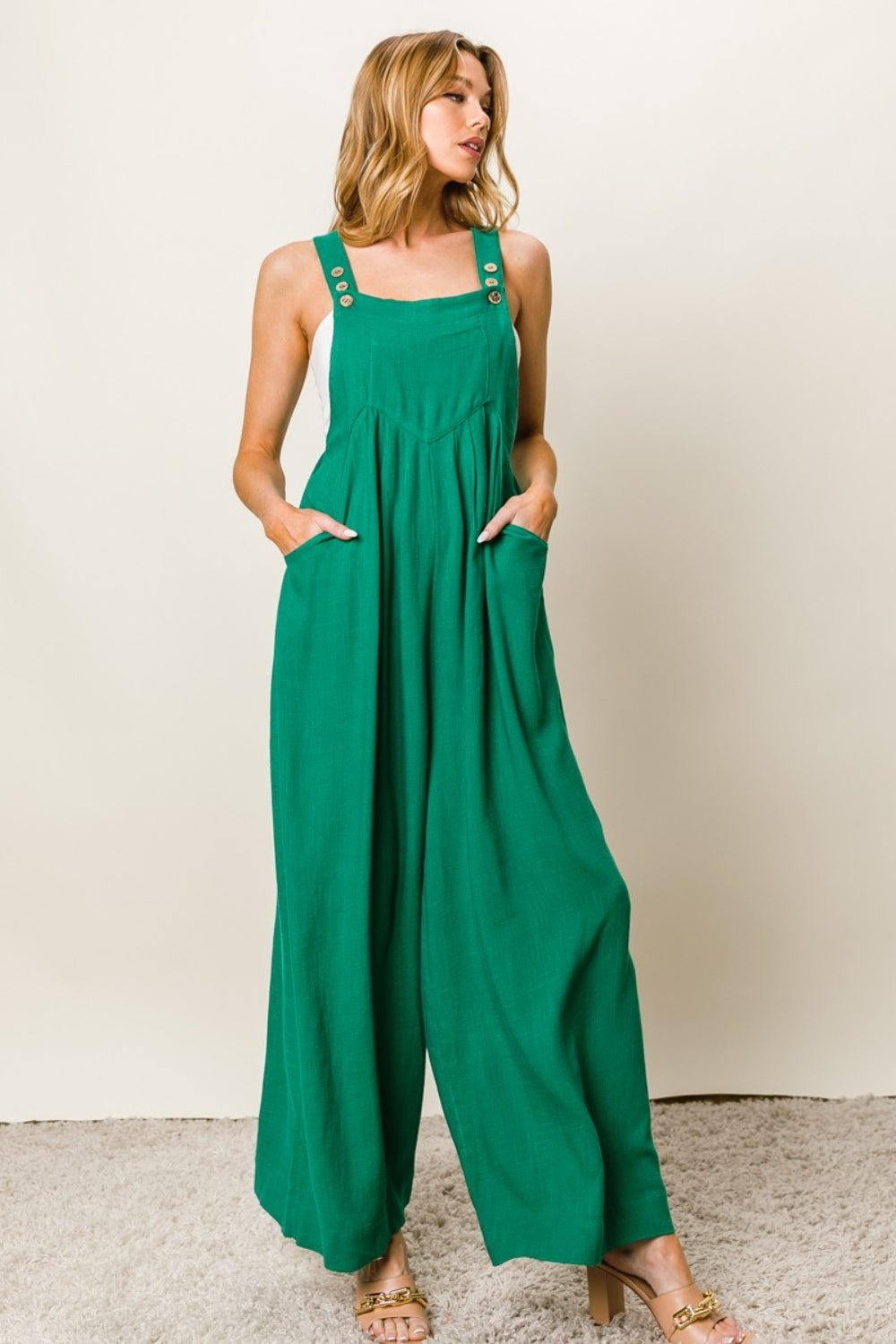 BiBi Texture Sleeveless Wide Leg Jumpsuit - Loulou Boutique