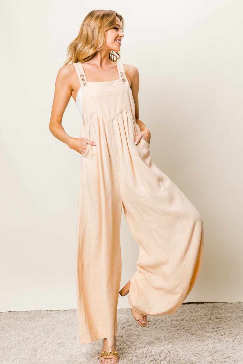 BiBi Texture Sleeveless Wide Leg Jumpsuit - Loulou Boutique