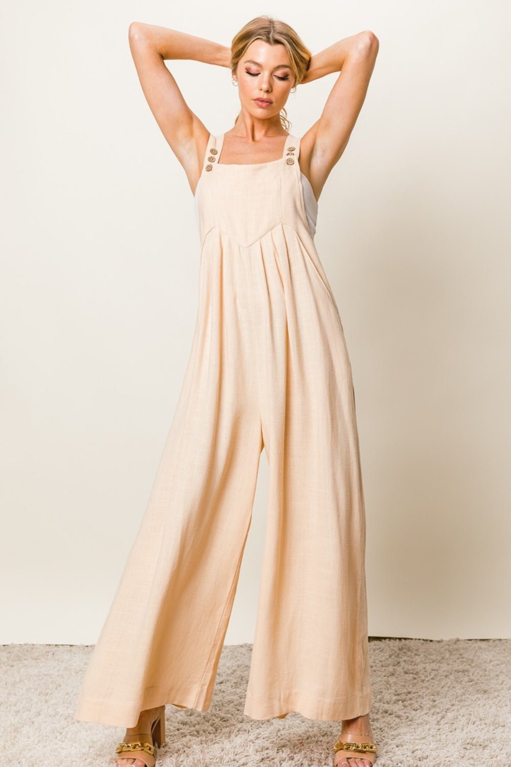 BiBi Texture Sleeveless Wide Leg Jumpsuit - Loulou Boutique