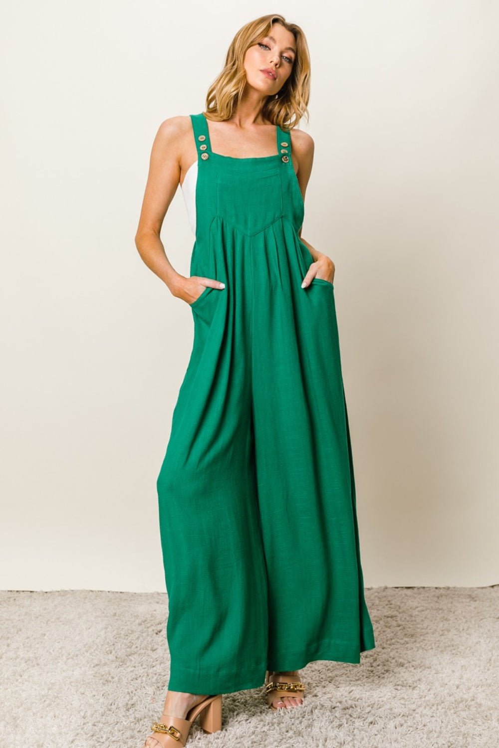 BiBi Texture Sleeveless Wide Leg Jumpsuit - Loulou Boutique