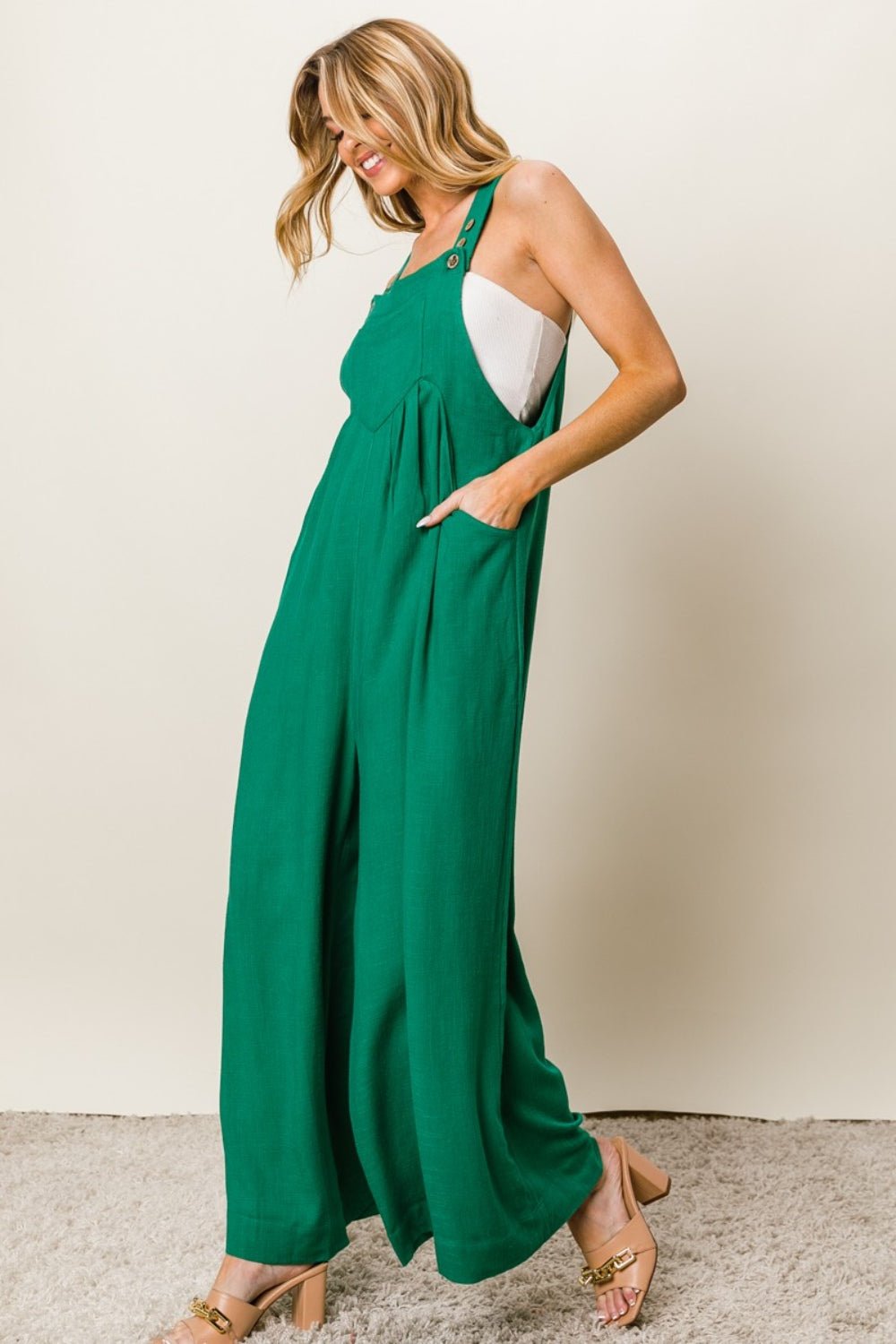 BiBi Texture Sleeveless Wide Leg Jumpsuit - Loulou Boutique