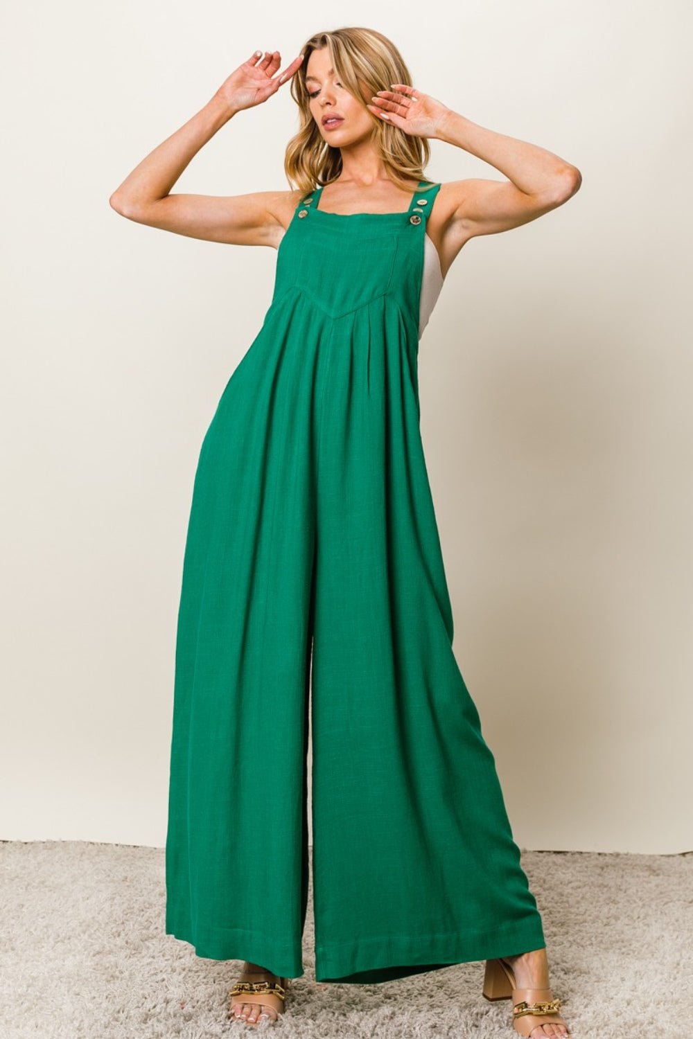 BiBi Texture Sleeveless Wide Leg Jumpsuit - Loulou Boutique