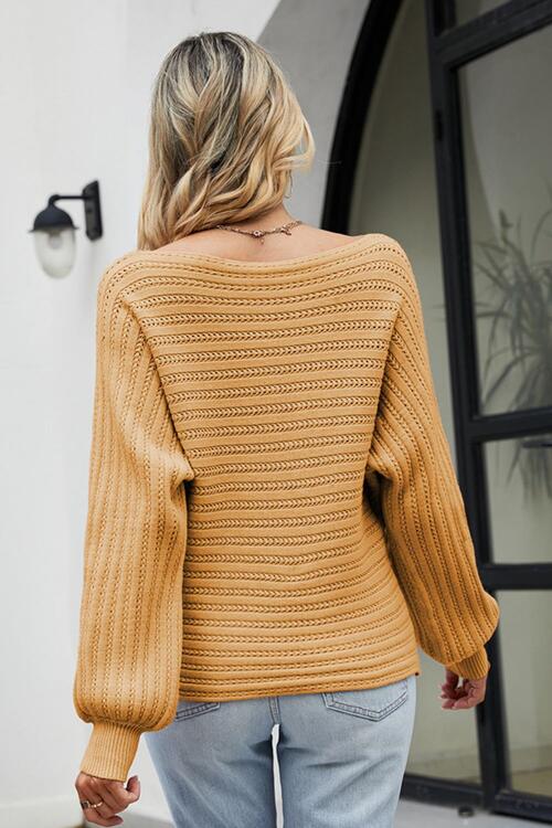 Boat Neck Batwing Sleeve Sweater - Loulou Boutique