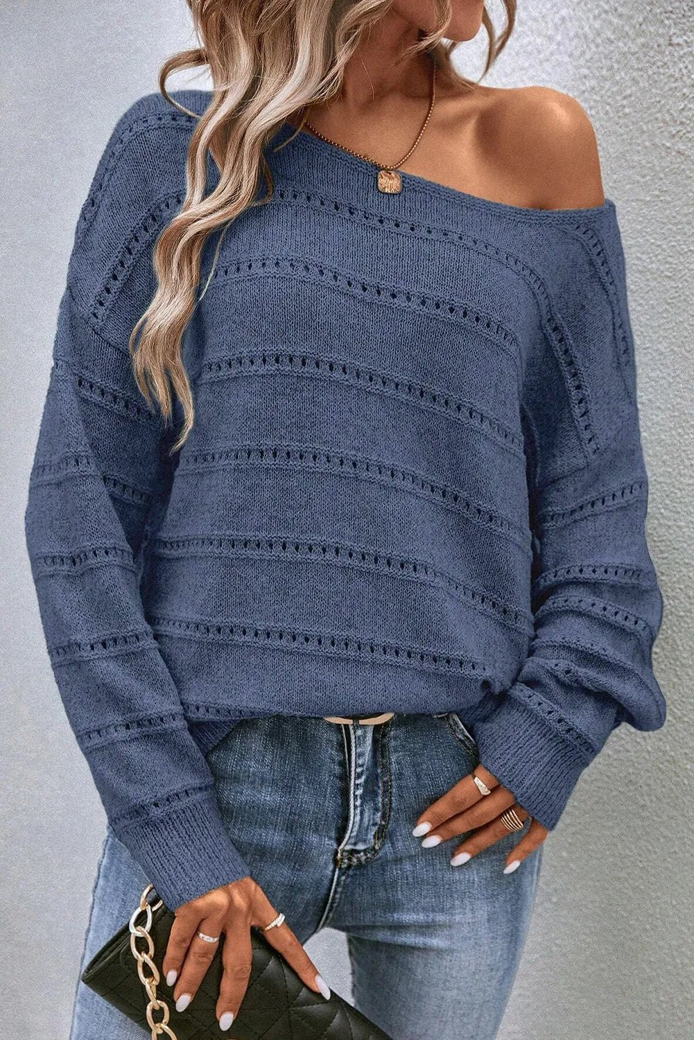 Boat Neck Dropped Shoulder Sweater - Loulou Boutique