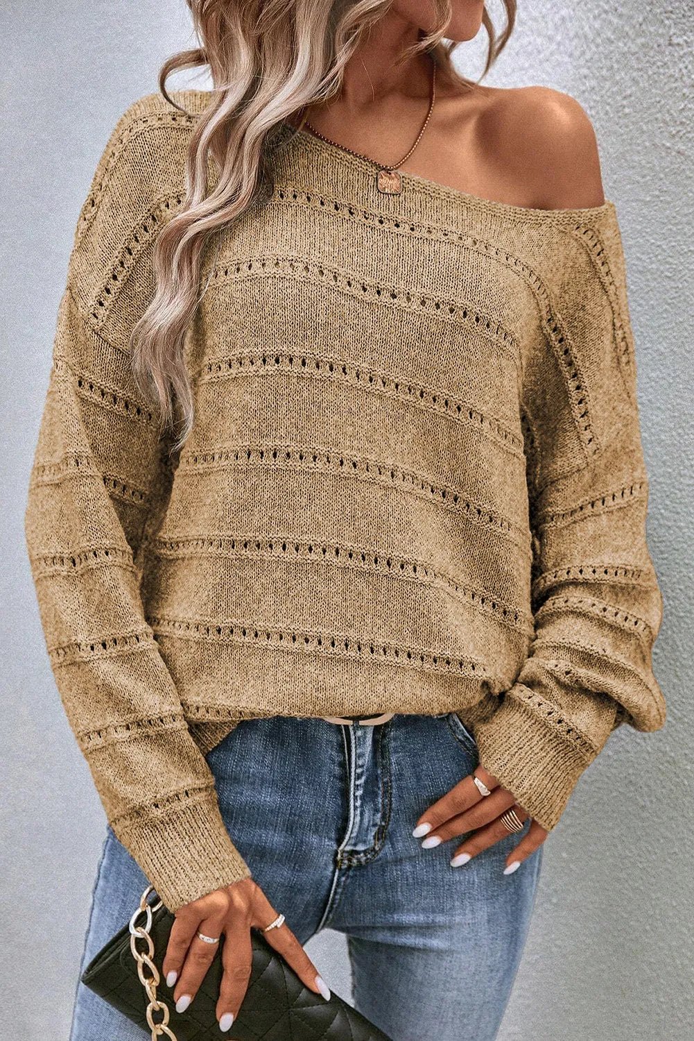 Boat Neck Dropped Shoulder Sweater - Loulou Boutique