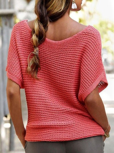 Boat Neck Short Sleeve Sweater - Loulou Boutique