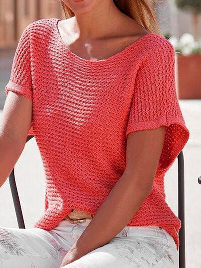 Boat Neck Short Sleeve Sweater - Loulou Boutique