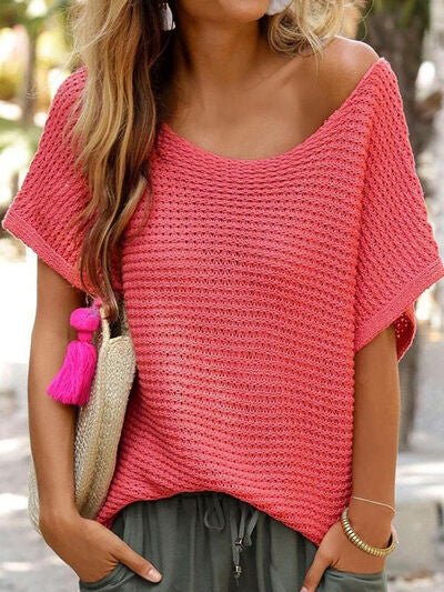 Boat Neck Short Sleeve Sweater - Loulou Boutique