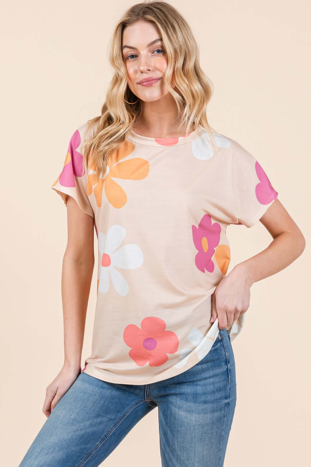 BOMBOM Floral Short Sleeve T-Shirt - Loulou Boutique