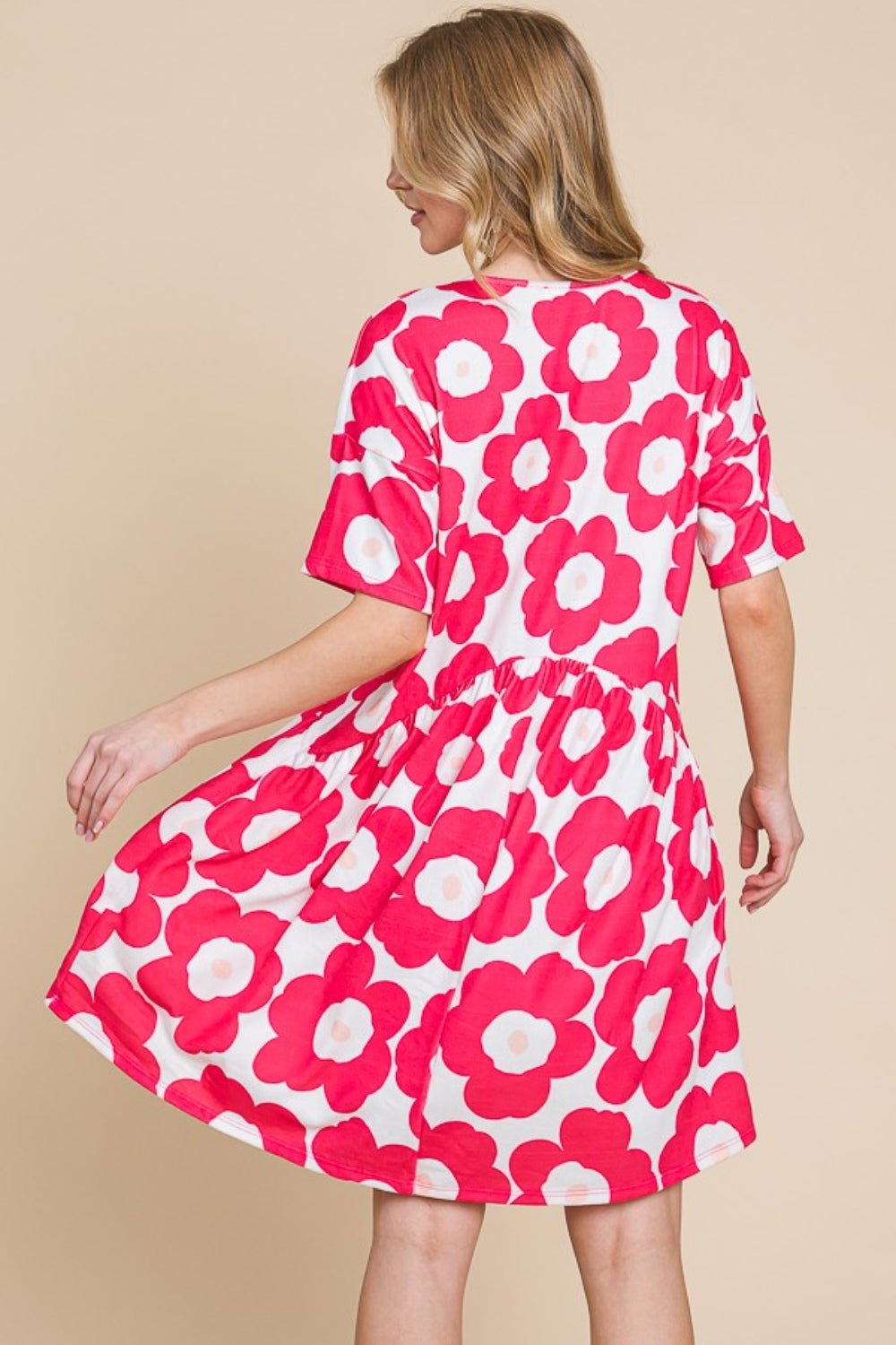 BOMBOM Flower Print Ruched Dress - Loulou Boutique