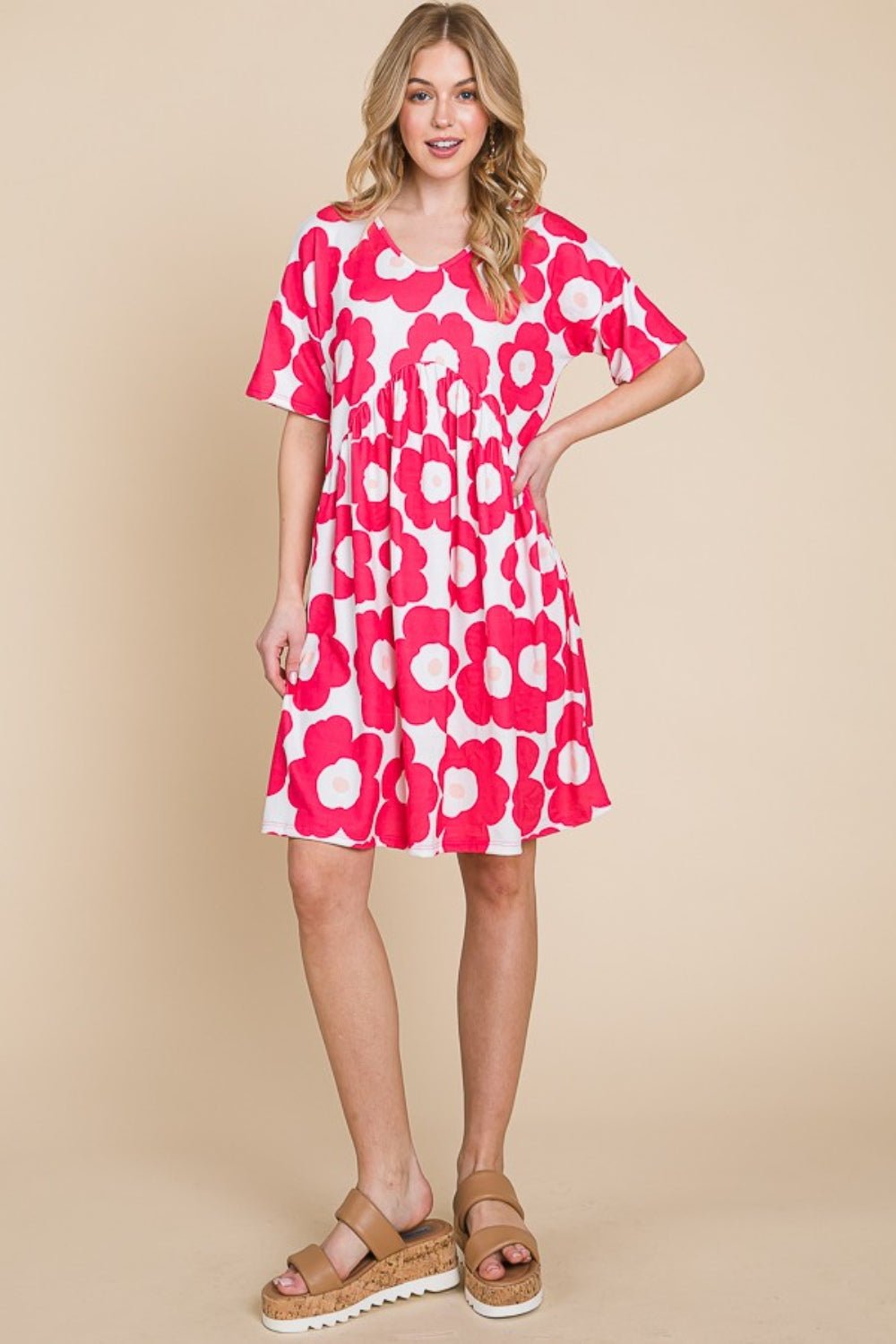 BOMBOM Flower Print Ruched Dress - Loulou Boutique