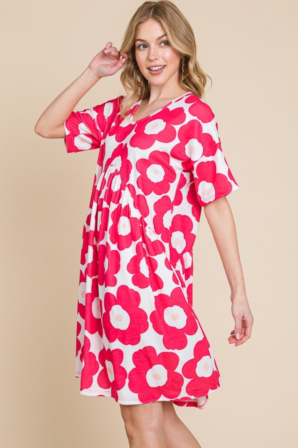 BOMBOM Flower Print Ruched Dress - Loulou Boutique