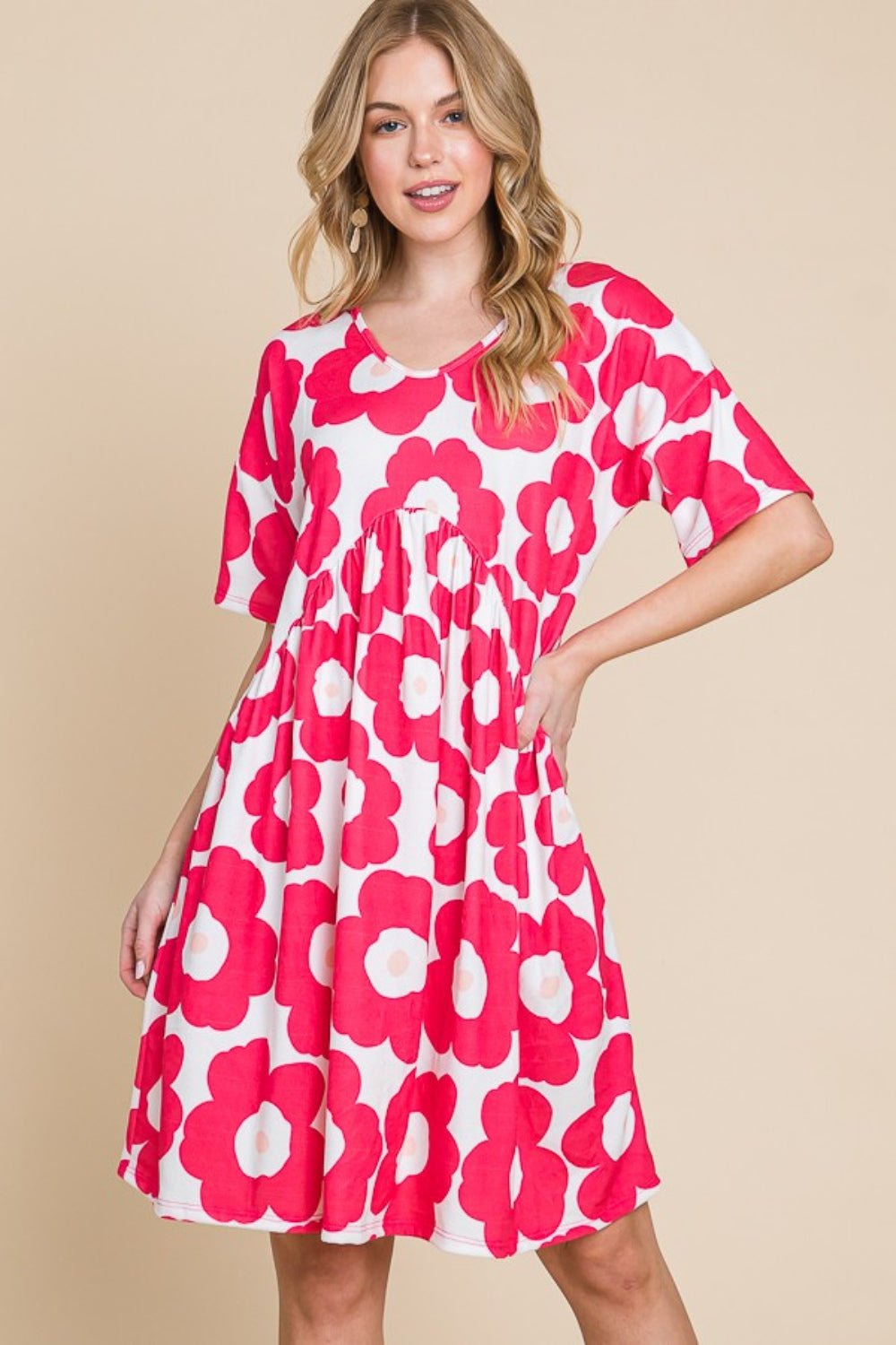 BOMBOM Flower Print Ruched Dress - Loulou Boutique