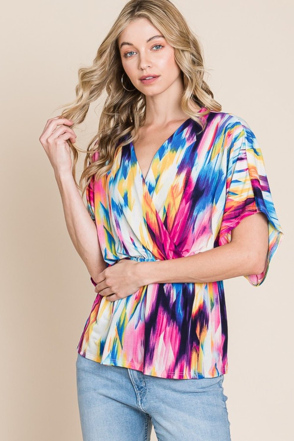 BOMBOM Printed Surplice Peplum Blouse - Loulou Boutique