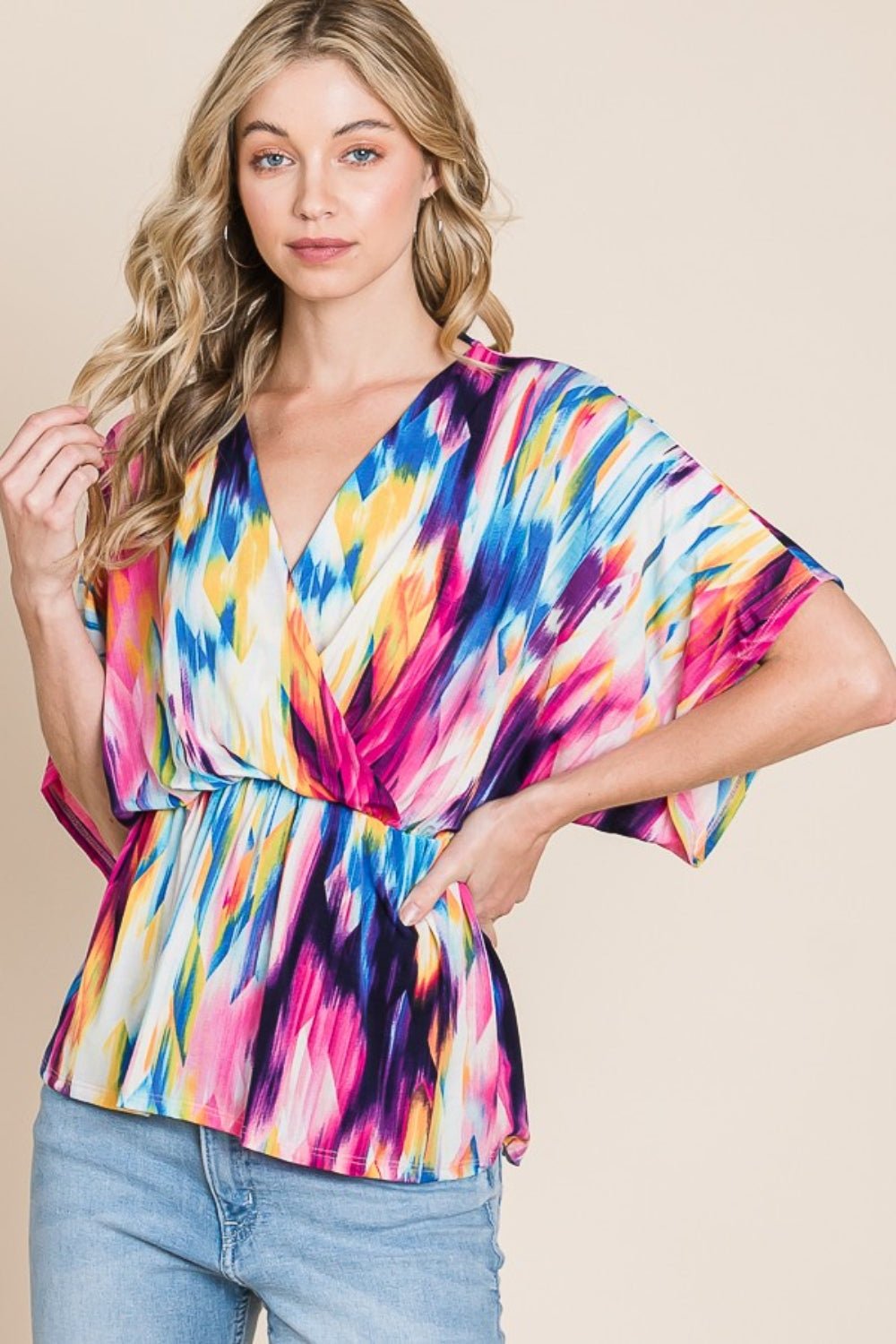 BOMBOM Printed Surplice Peplum Blouse - Loulou Boutique