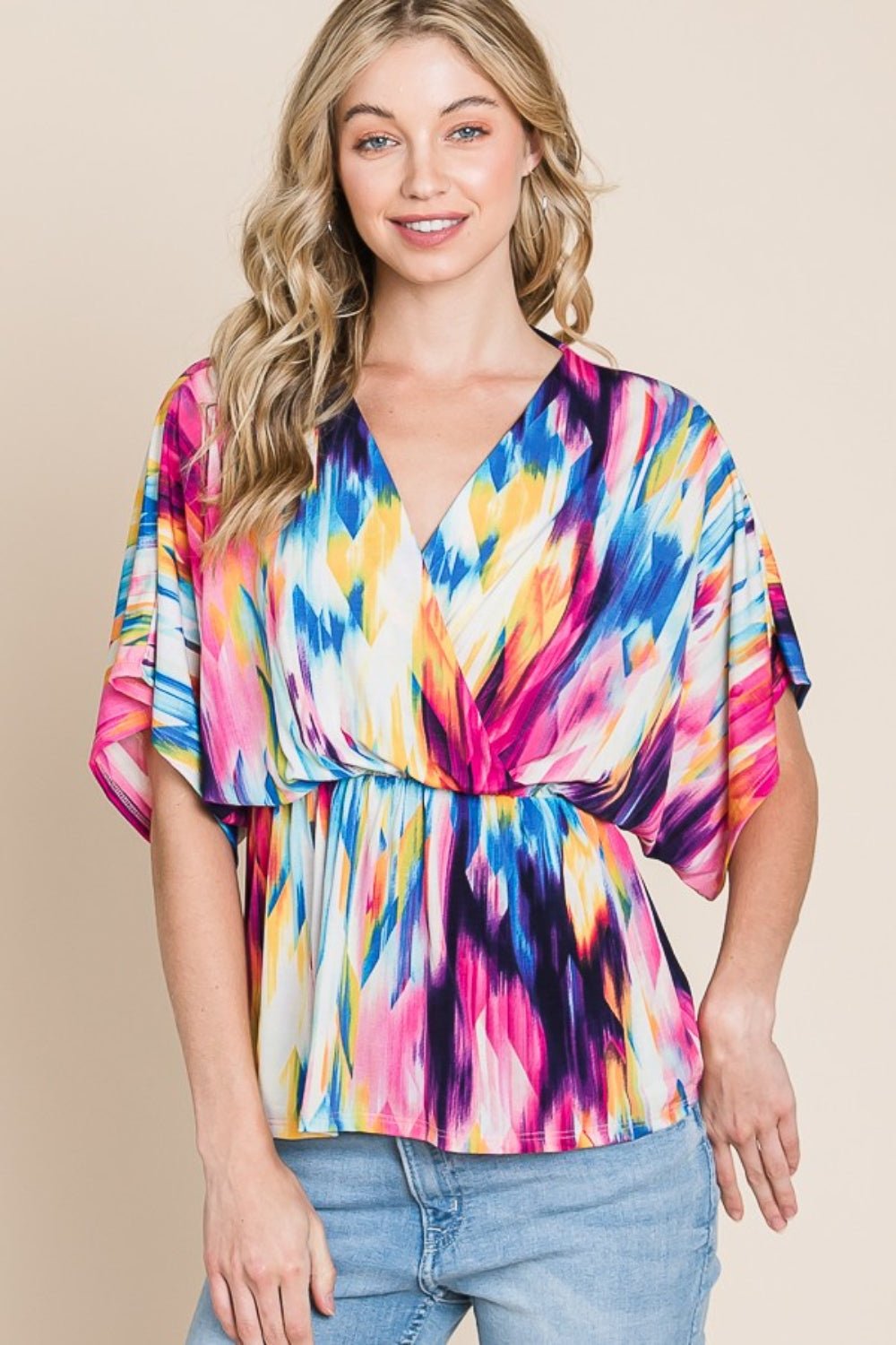 BOMBOM Printed Surplice Peplum Blouse - Loulou Boutique