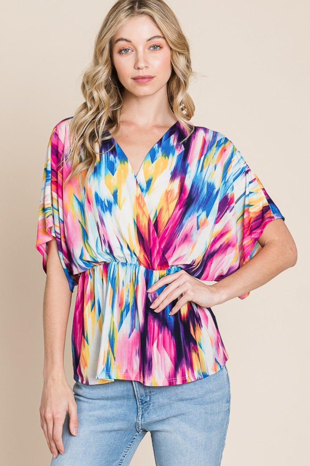 BOMBOM Printed Surplice Peplum Blouse - Loulou Boutique