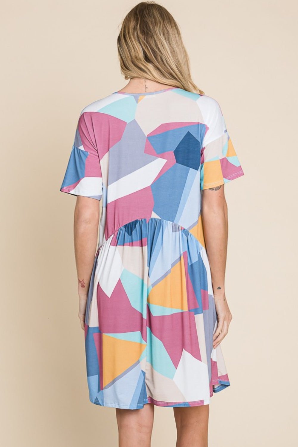 BOMBOM Ruched Color Block Short Sleeve Dress - Loulou Boutique