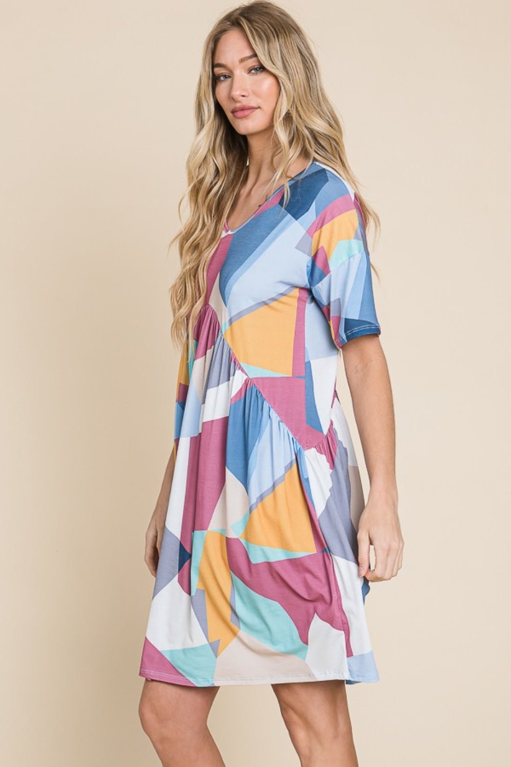 BOMBOM Ruched Color Block Short Sleeve Dress - Loulou Boutique