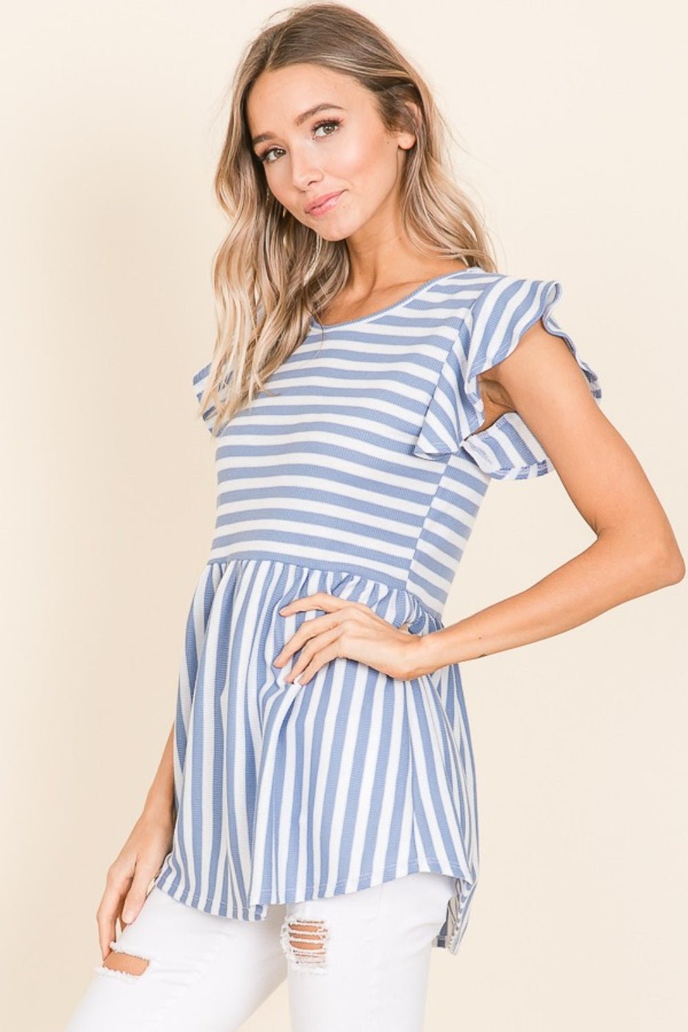 BOMBOM Striped Round Neck Blouse - Loulou Boutique