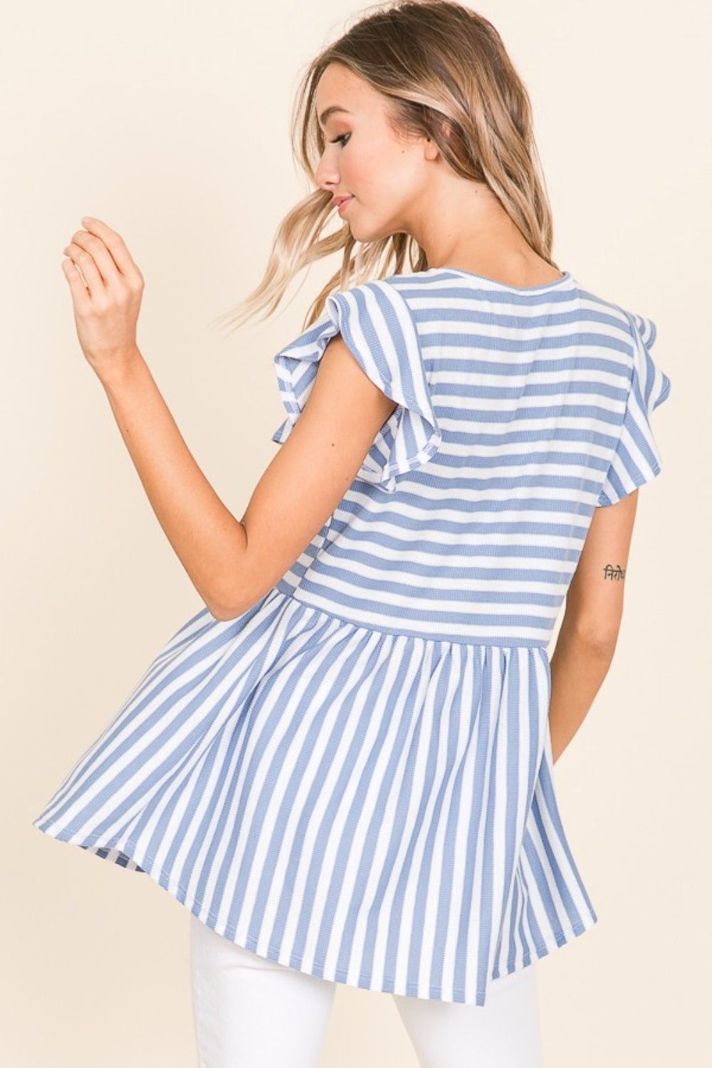 BOMBOM Striped Round Neck Blouse - Loulou Boutique