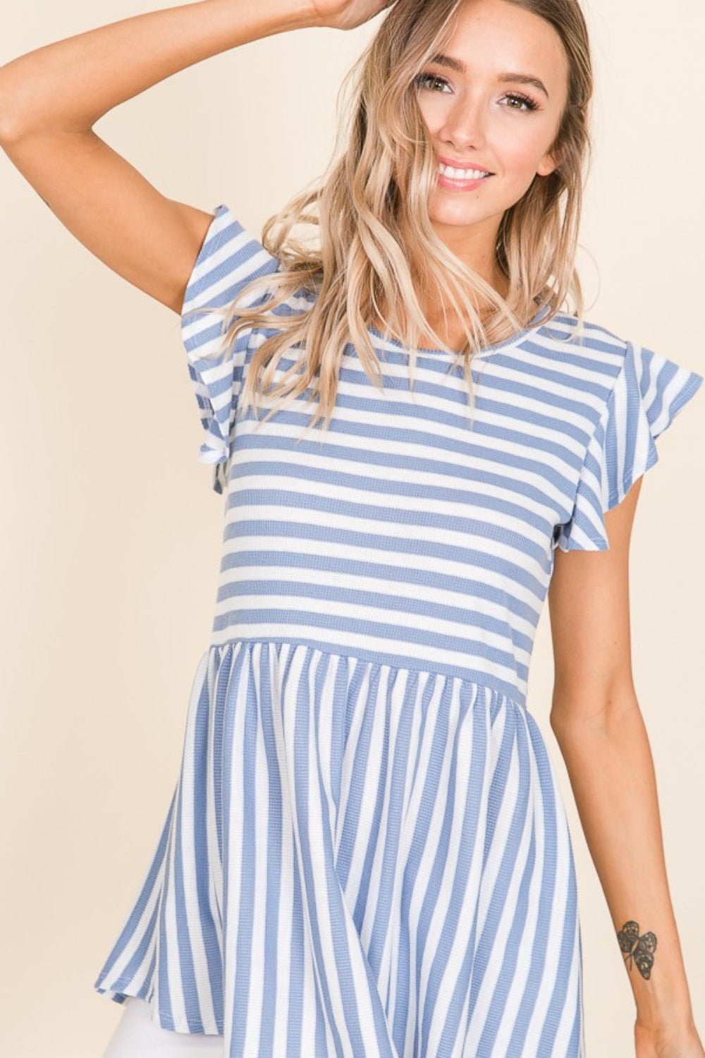 BOMBOM Striped Round Neck Blouse - Loulou Boutique