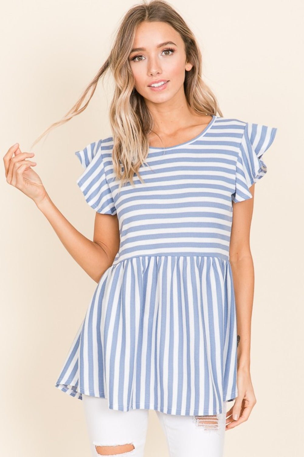 BOMBOM Striped Round Neck Blouse - Loulou Boutique