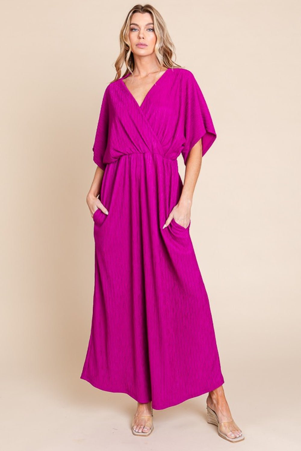 BOMBOM Surplice Maxi Dress with Pockets - Loulou Boutique