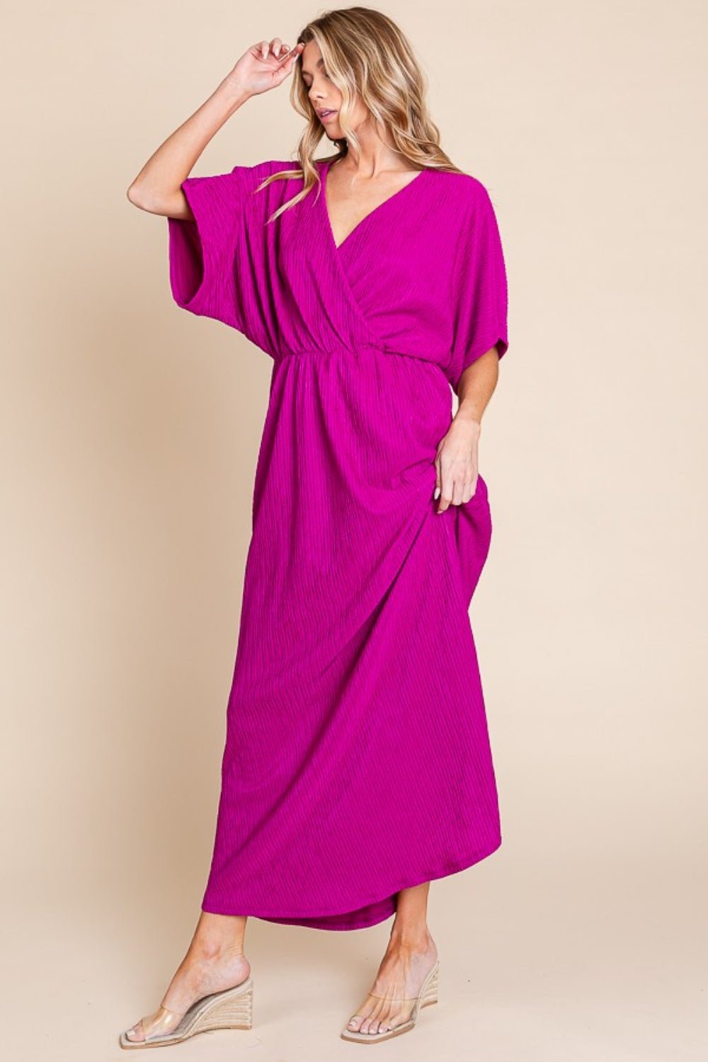 BOMBOM Surplice Maxi Dress with Pockets - Loulou Boutique