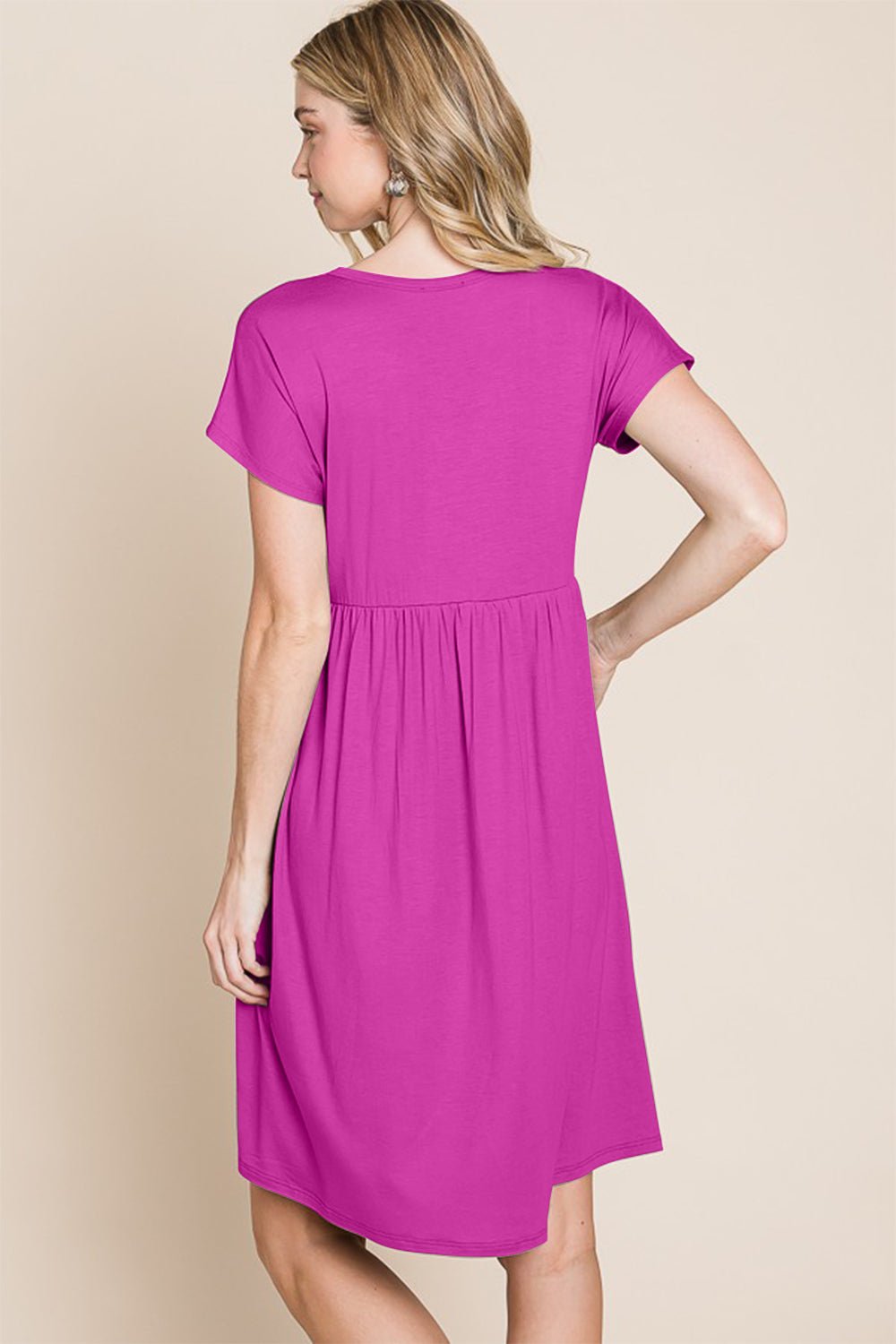 BOMBOM V - Neck Short Sleeve Dress - Loulou Boutique