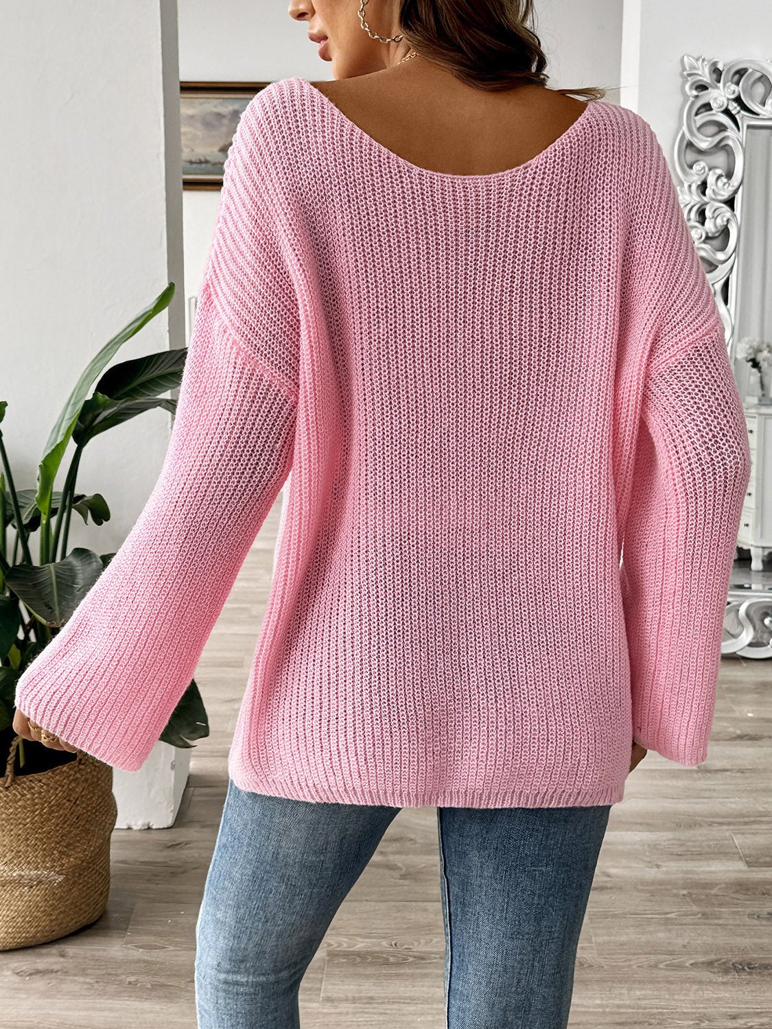 Bow Boat Neck Long Sleeve Sweater - Loulou Boutique