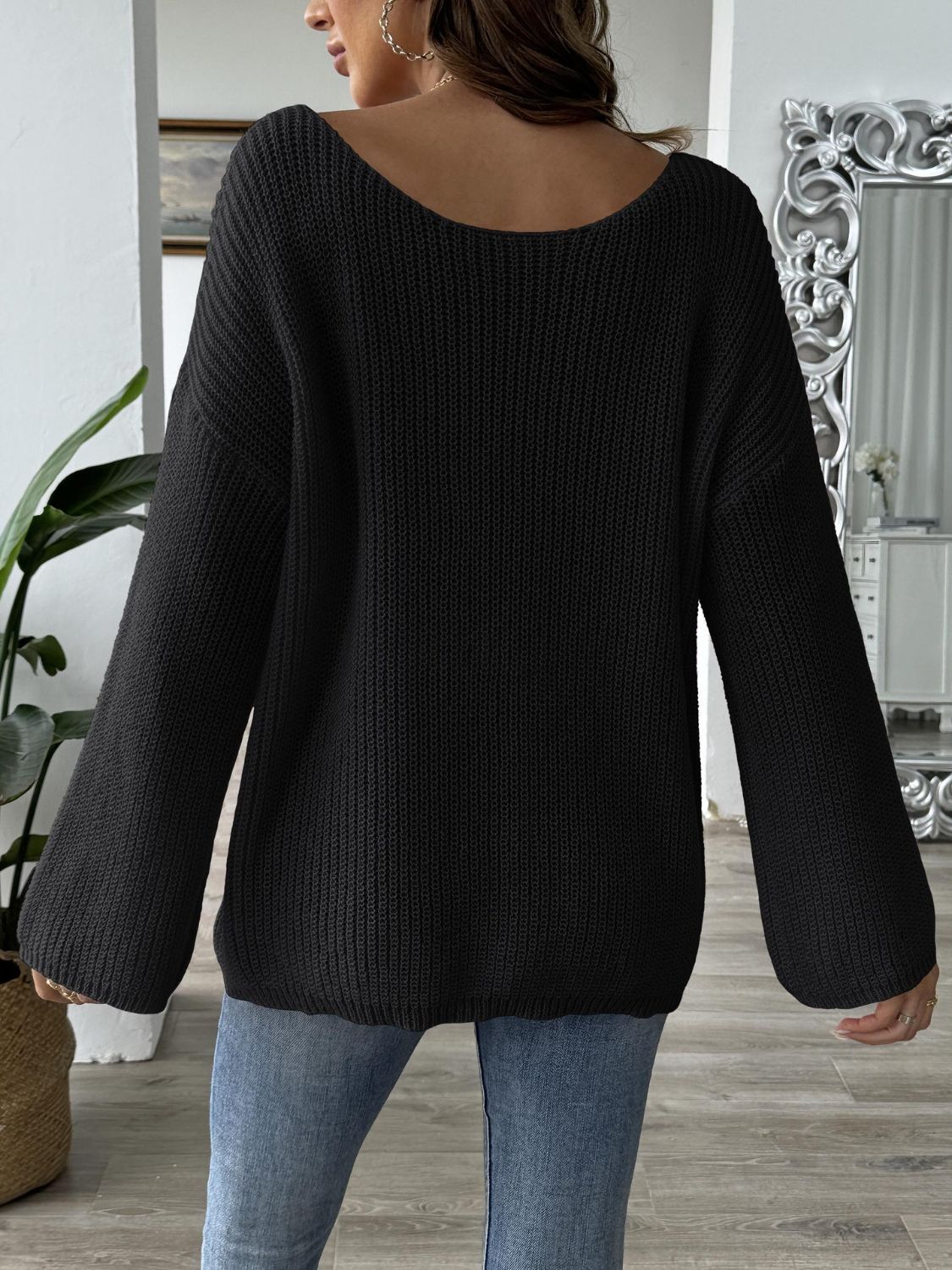 Bow Boat Neck Long Sleeve Sweater - Loulou Boutique