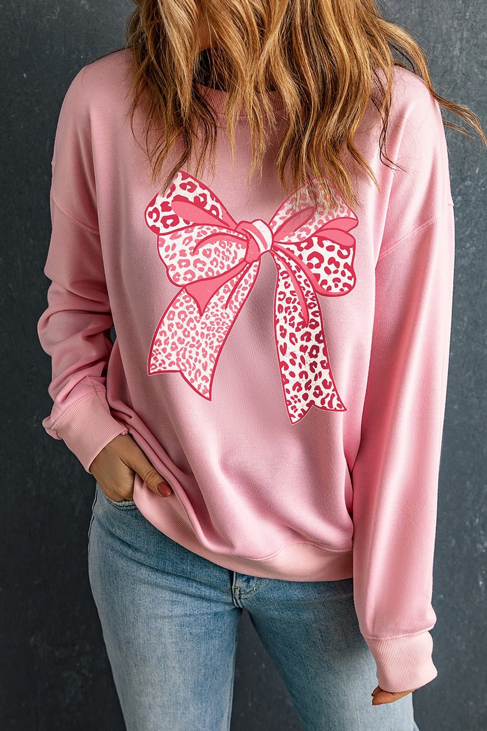 Bow Graphic Round Neck Long Sleeve Sweatshirt - Loulou Boutique