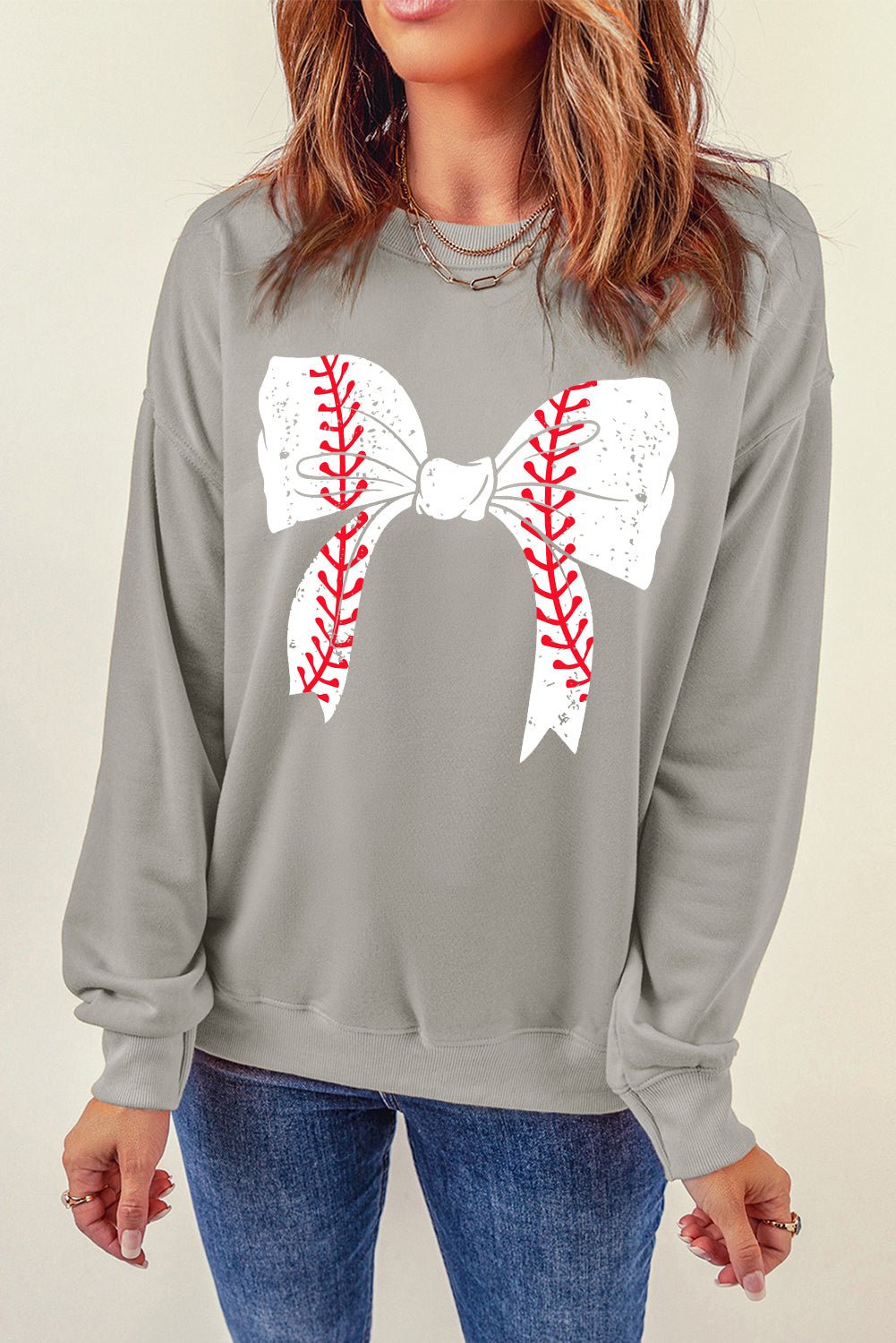 Bow Graphic Round Neck Long Sleeve Sweatshirt - Loulou Boutique